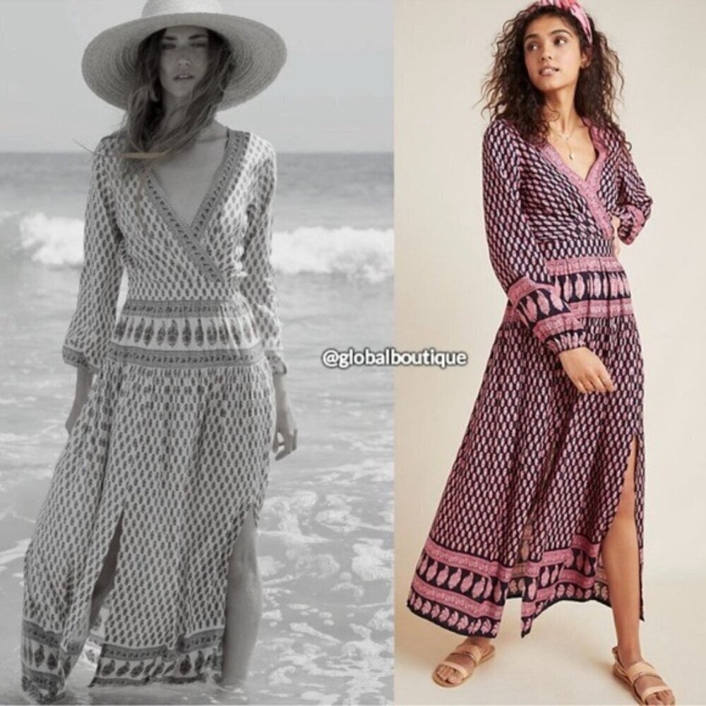 Rare Anthropologie Ava Split Front Maxi Dress Size M Medium